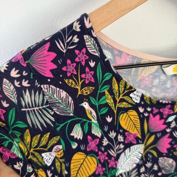 Boden US 8 Amelie Jersey Dress Floral Bird Print Navy Pink - Picture 3 of 10